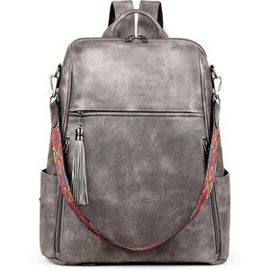 Women's Grey  Retro Style Backpack Designer 15.6 inch PU Leather Laptop Bags